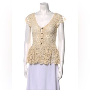 Alice + Olivia Vintage Lace V-Neck Blouse S MSRP $300